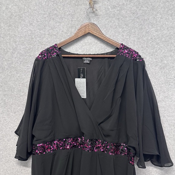 NWT City Chic Black Sheer Sequin Faux Wrap Party Cocktail Dress 24/XXL Holiday - Picture 8 of 14